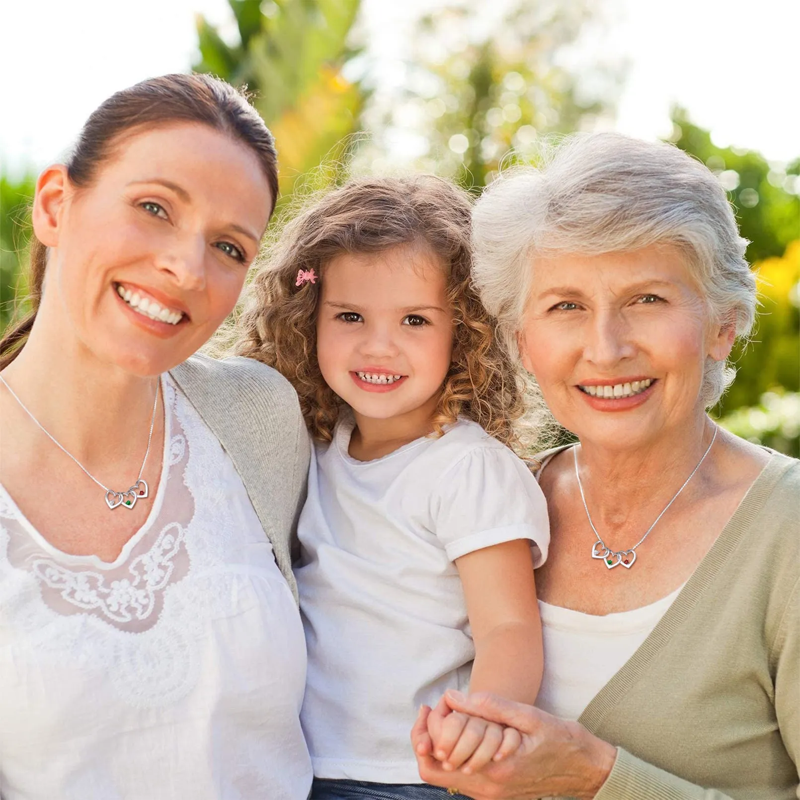 925 Sterling Silver Personalized 1-5 Hearts Birthstones Necklace for Family Women sold by FaithHeart product image thumbnail 3