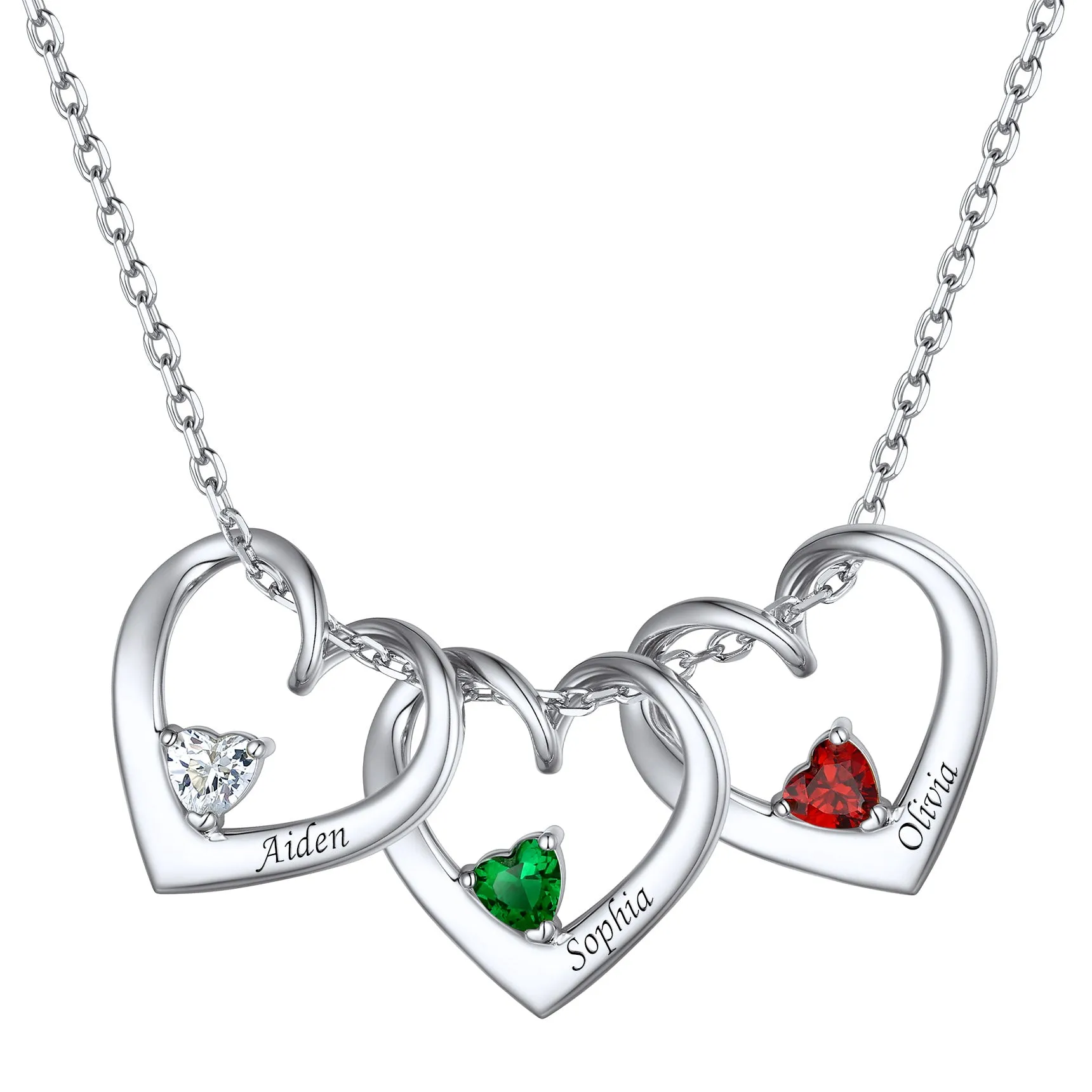 925 Sterling Silver Personalized 1-5 Hearts Birthstones Necklace for Family Women sold by FaithHeart