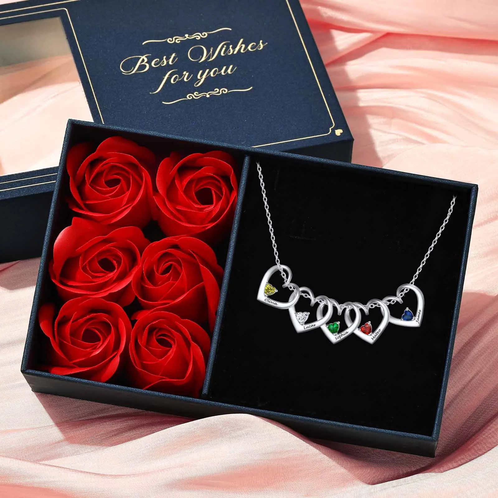 925 Sterling Silver Personalized 1-5 Hearts Birthstones Necklace for Family Women sold by FaithHeart product image thumbnail 4