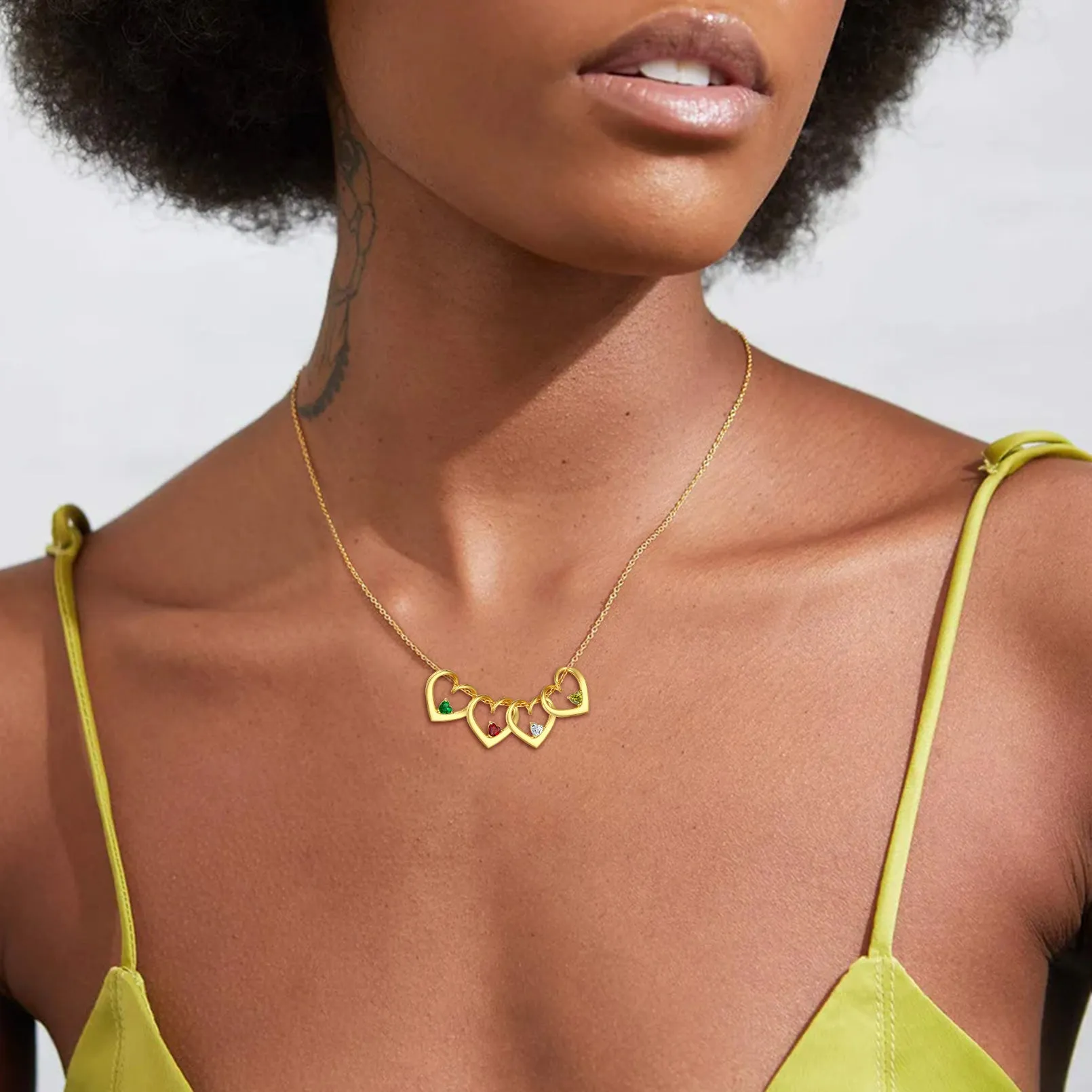 925 Sterling Silver Personalized 1-5 Hearts Birthstones Necklace for Family Women sold by FaithHeart product image thumbnail 2