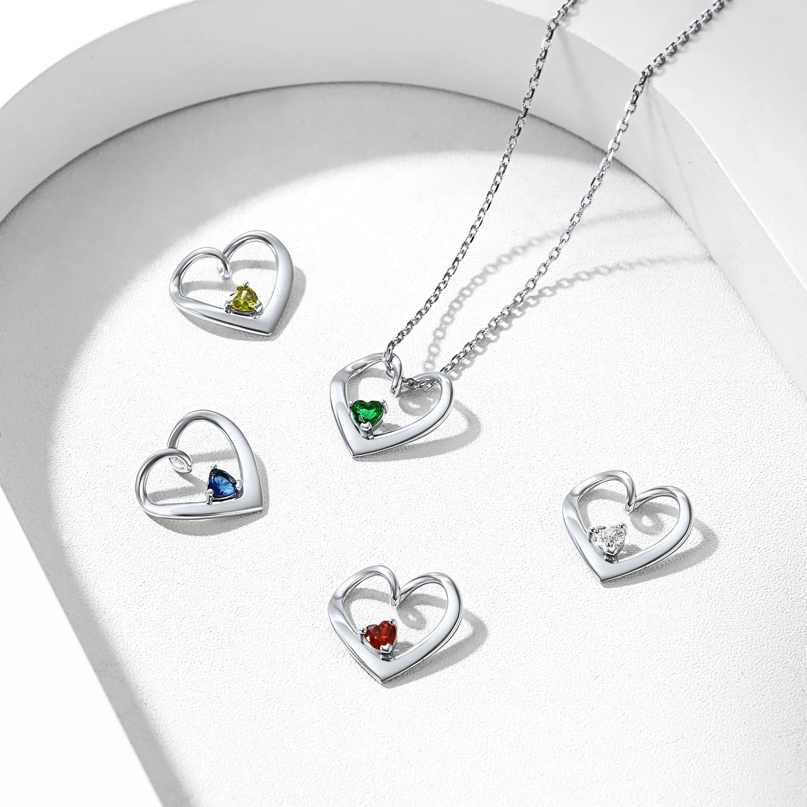 925 Sterling Silver Personalized 1-5 Hearts Birthstones Necklace for Family Women sold by FaithHeart product image thumbnail 5