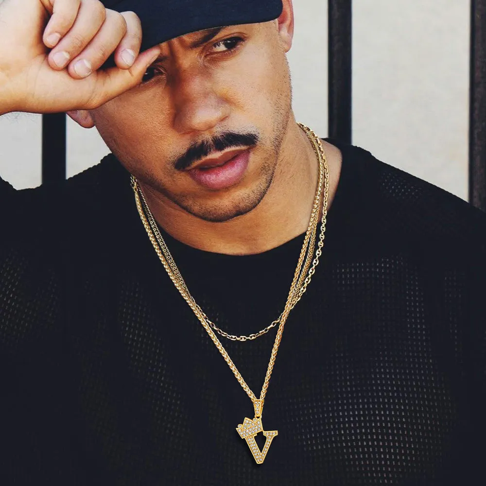 Sparkly Bling Crown Diamond Initial Letther Necklace for Men sold by FaithHeart product image thumbnail 2