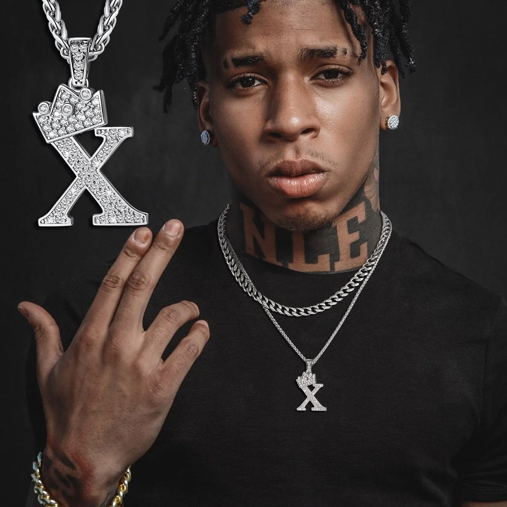 Sparkly Bling Crown Diamond Initial Letther Necklace for Men sold by FaithHeart product image thumbnail 4