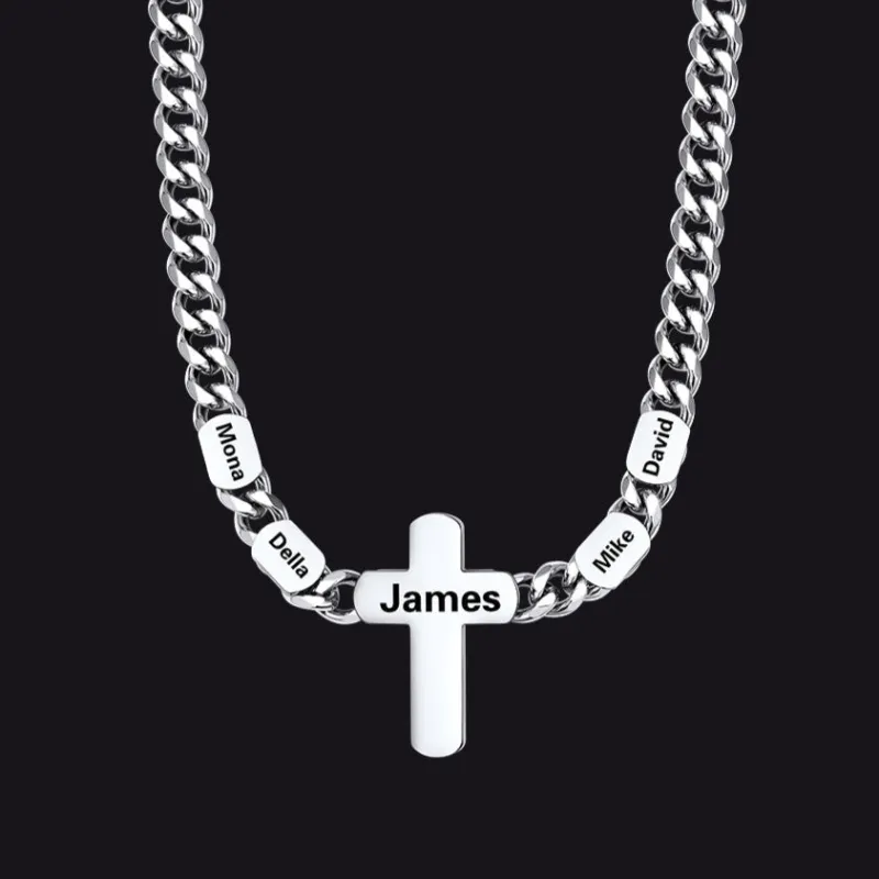 Customized Name Cuban Chain Cross Necklace for Men 7MM sold by FaithHeart