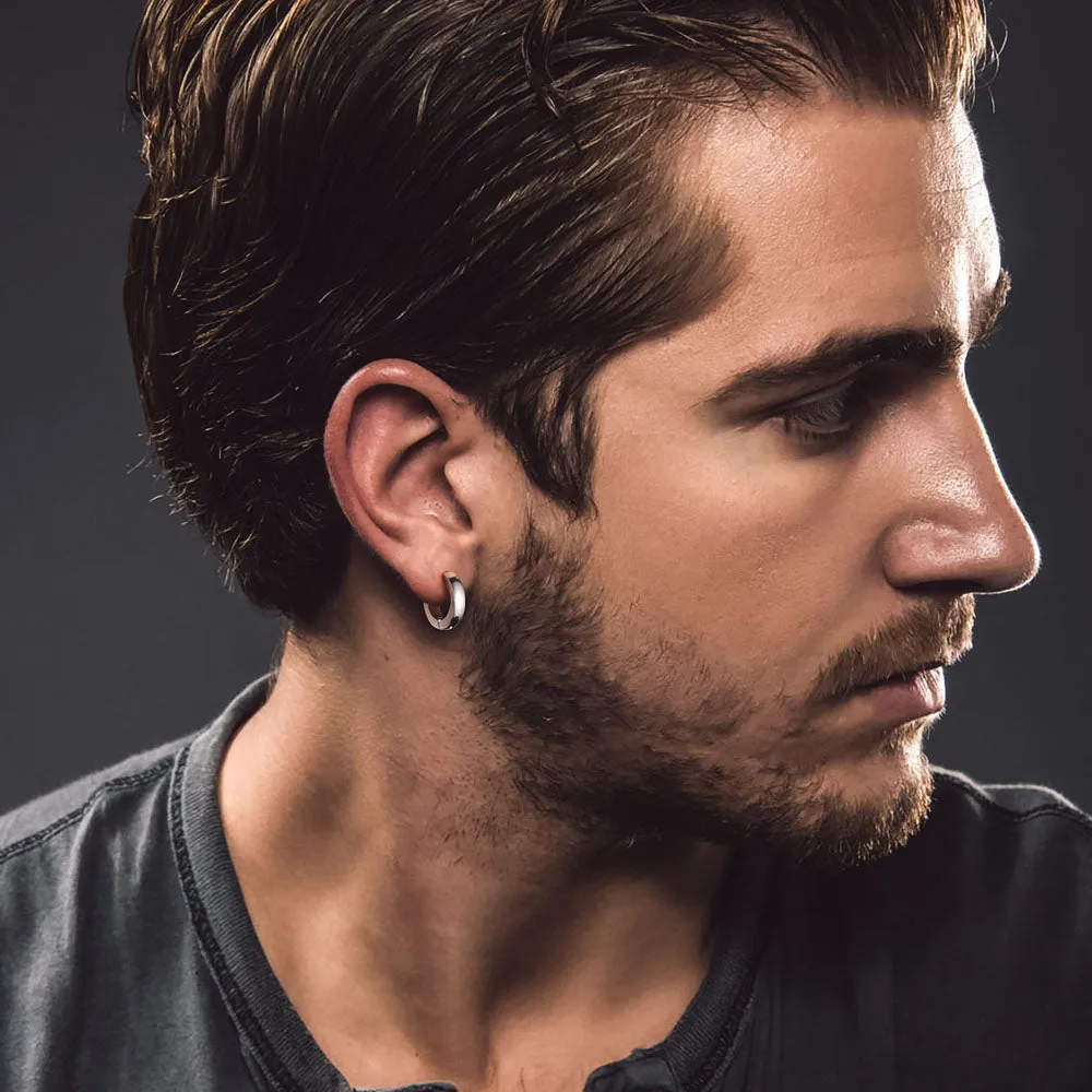 Classic Stainless Steel Huggie Hoop Earrings for Men sold by FaithHeart product image thumbnail 3