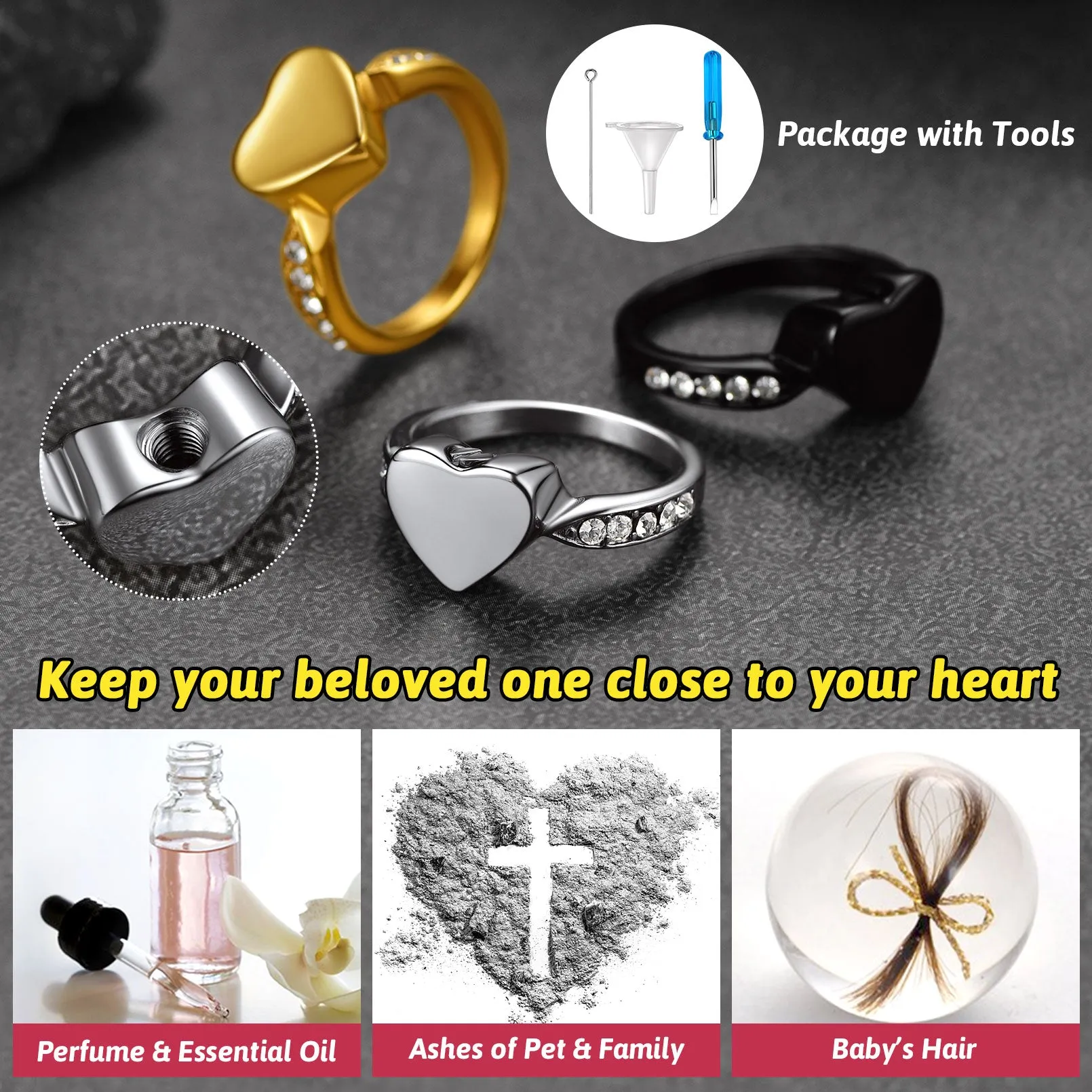 Custom Memorial Heart Cremation Urn Ashes Ring for Women sold by FaithHeart product image thumbnail 5