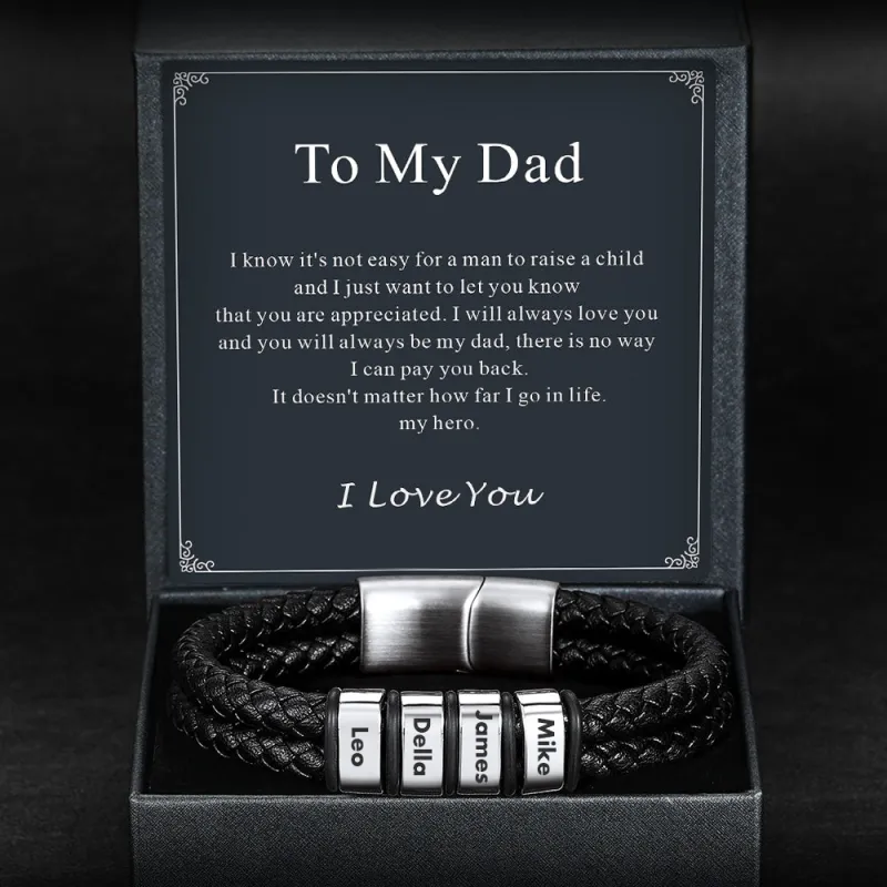 Engraving Name Braided Leather Bracelet 1-5 Beaded Gift for Men sold by FaithHeart
