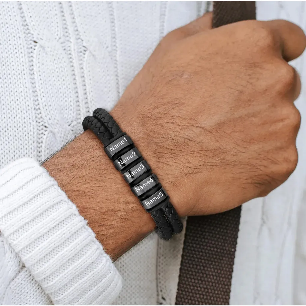 Engraving Name Braided Leather Bracelet 1-5 Beaded Gift for Men sold by FaithHeart product image thumbnail 3