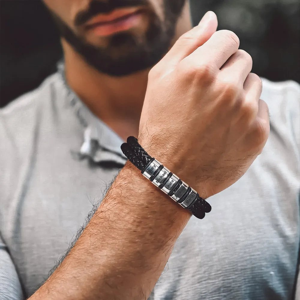 Engraving Name Braided Leather Bracelet 1-5 Beaded Gift for Men sold by FaithHeart product image thumbnail 5