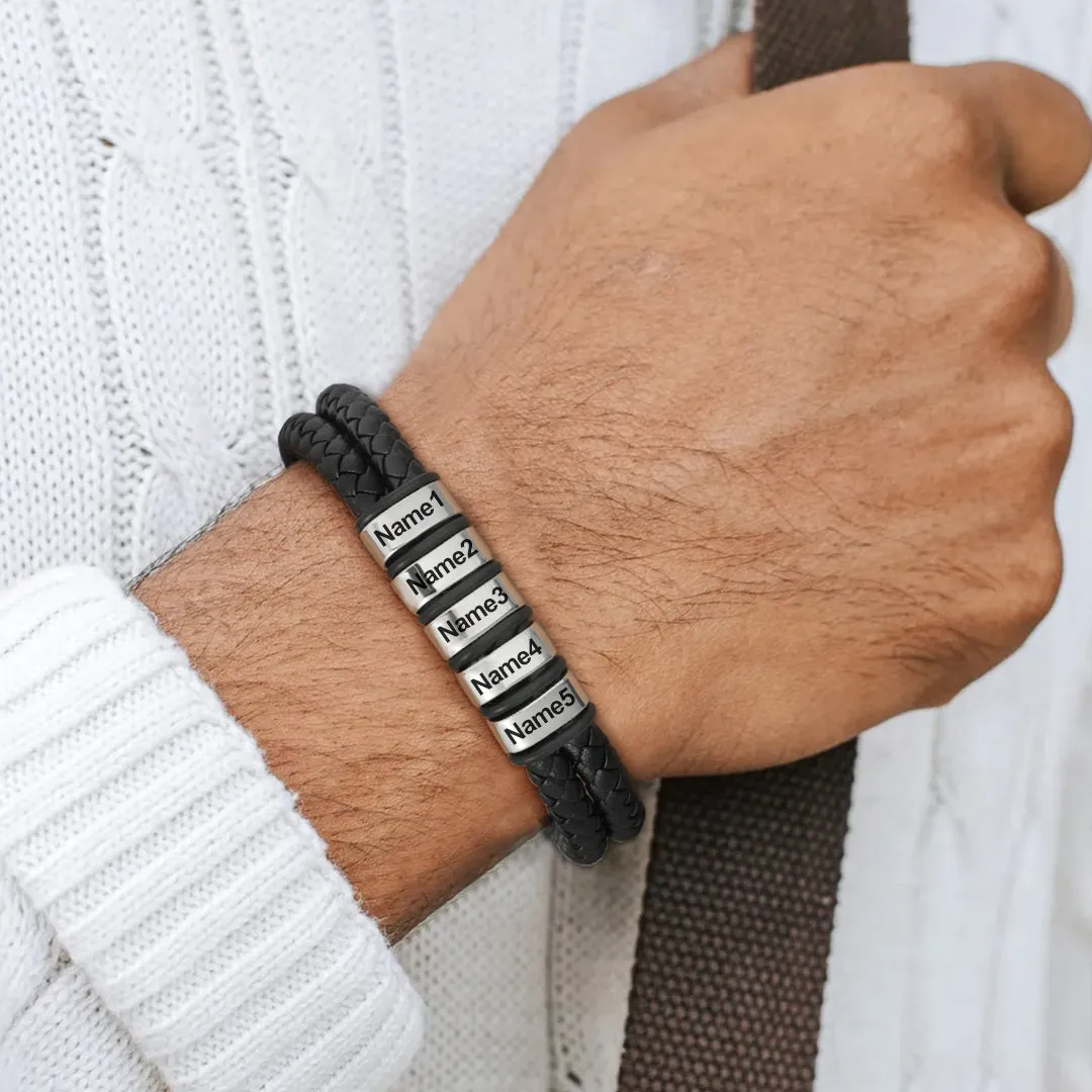 Engraving Name Braided Leather Bracelet 1-5 Beaded Gift for Men sold by FaithHeart product image thumbnail 4