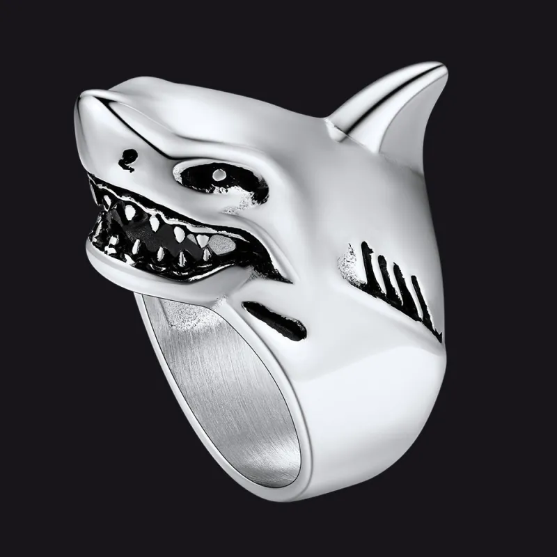 Stainless Steel Gothic Shark Signet Ring for Men Women sold by FaithHeart