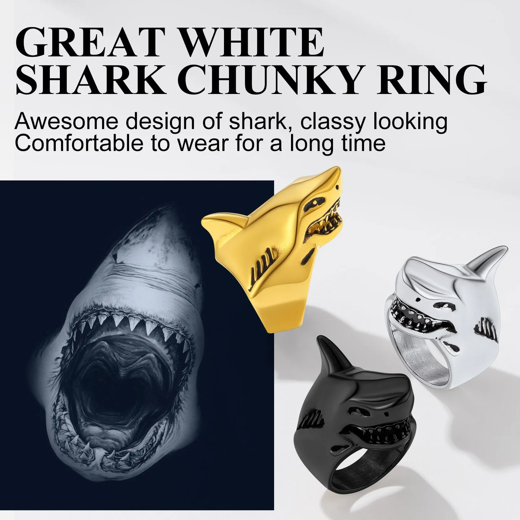Stainless Steel Gothic Shark Signet Ring for Men Women sold by FaithHeart product image thumbnail 4