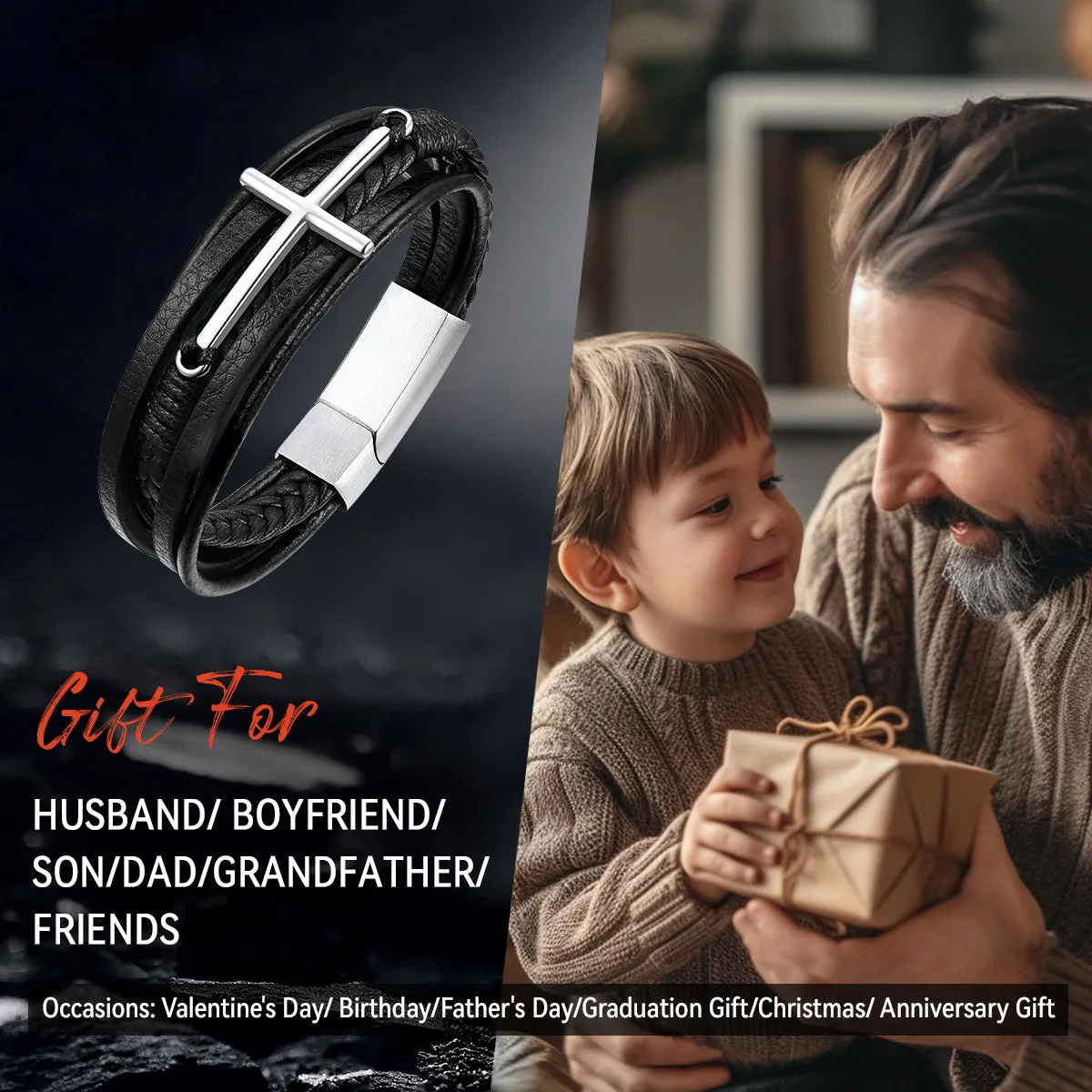 Christian Cross Braided Leather Bracelet Gift for Men/Grandson sold by FaithHeart product image thumbnail 4