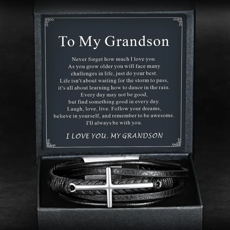 Christian Cross Braided Leather Bracelet Gift for Men/Grandson sold by FaithHeart