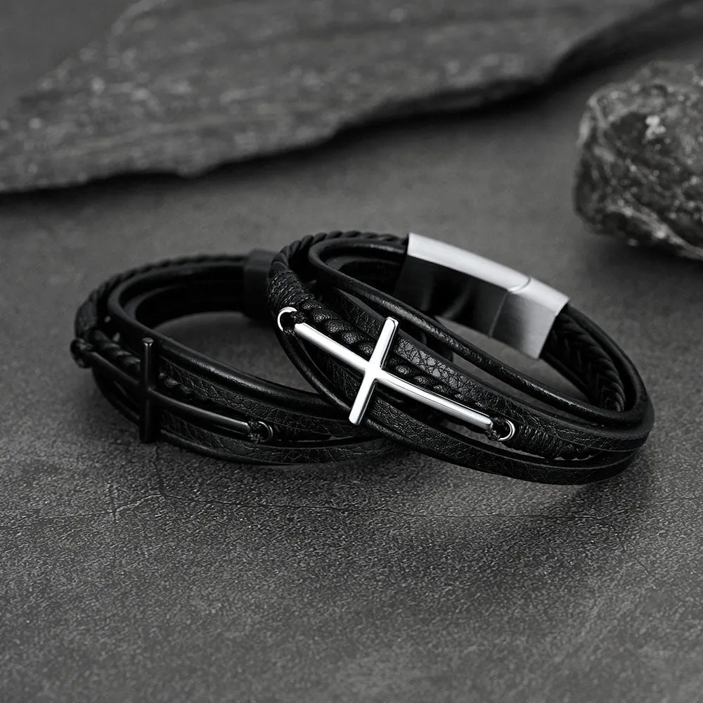 Christian Cross Braided Leather Bracelet Gift for Men/Grandson sold by FaithHeart product image thumbnail 5