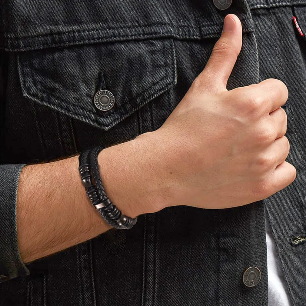 Engraved Braided Leather Bracelet for My Grandson sold by FaithHeart product image thumbnail 2