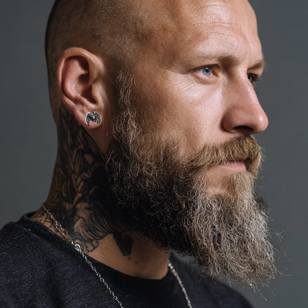 Black CZ Heart Devil Wings Stud Earrings in Stainless Steel sold by FaithHeart product image thumbnail 2