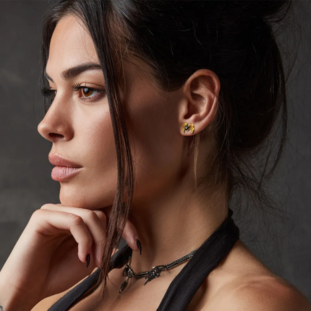 Black CZ Heart Devil Wings Stud Earrings in Stainless Steel sold by FaithHeart product image thumbnail 3