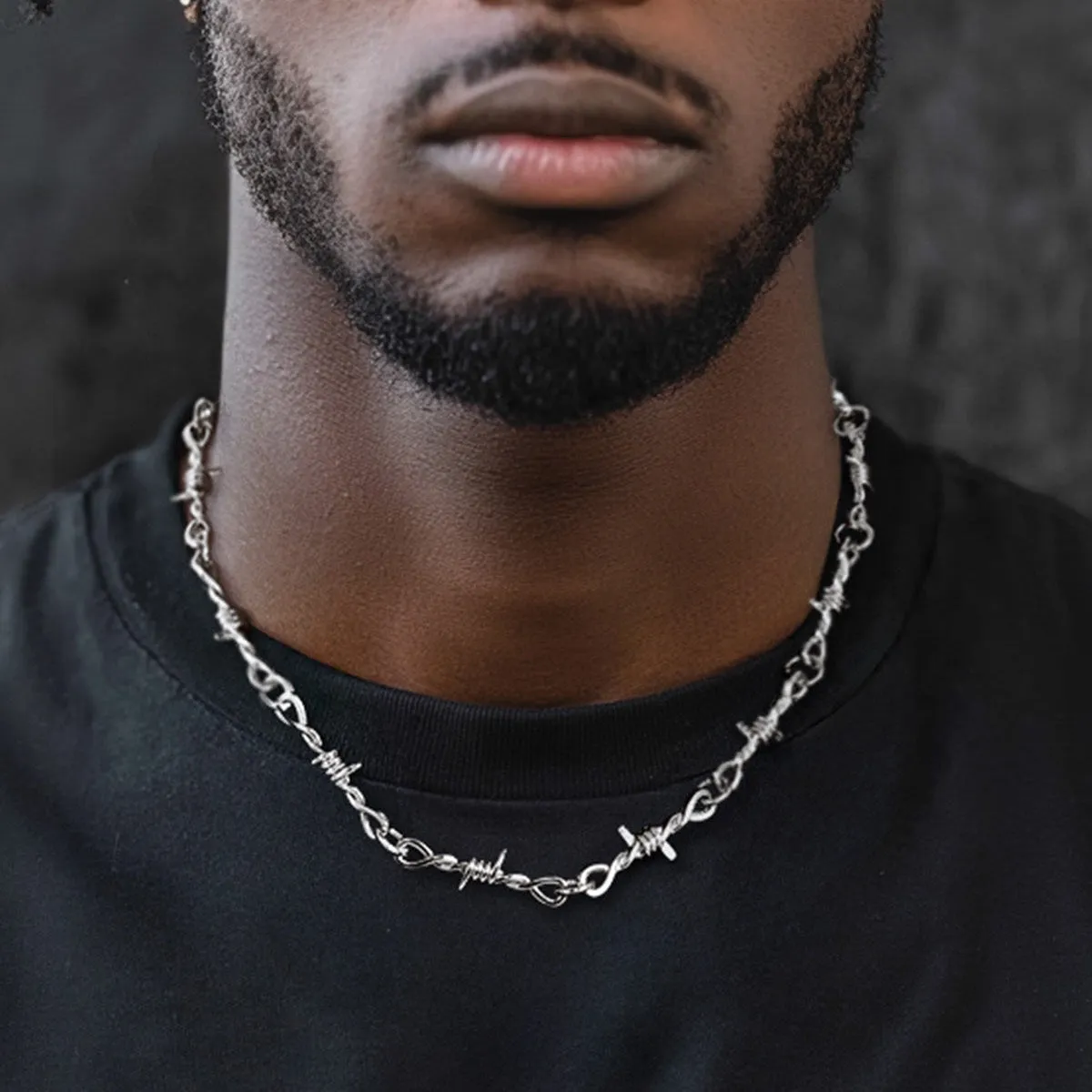 Gothic Thorn Barb Wire Chain Link Necklace Birthday Gift for Men sold by FaithHeart product image thumbnail 2