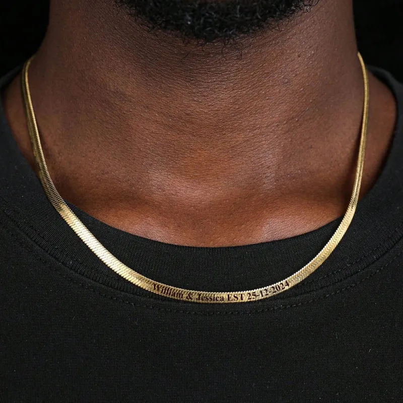 Customized Engraved Herringbone Snake Chain Choker Necklace for Women Men sold by FaithHeart