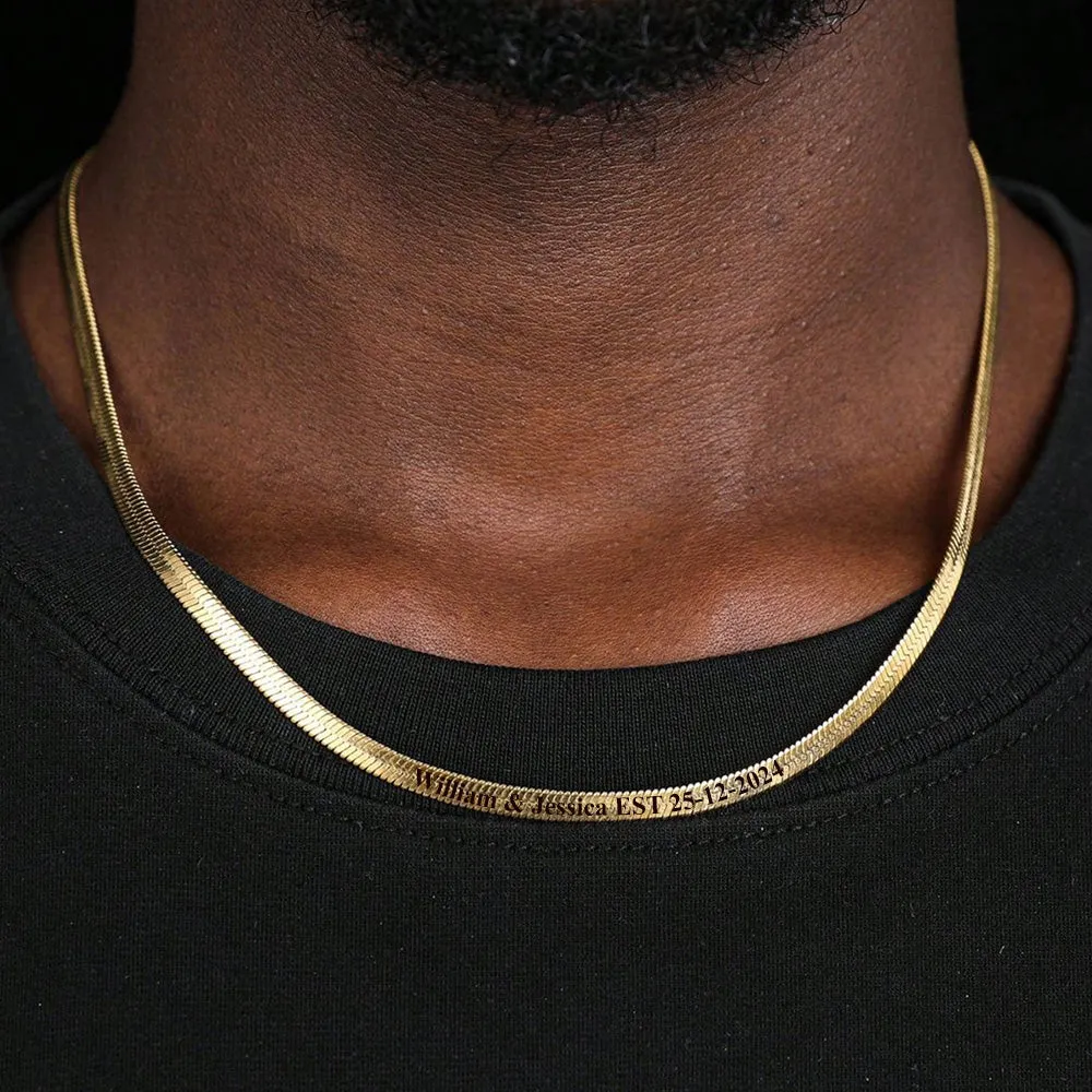 Customized Engraved Herringbone Snake Chain Choker Necklace for Women Men sold by FaithHeart