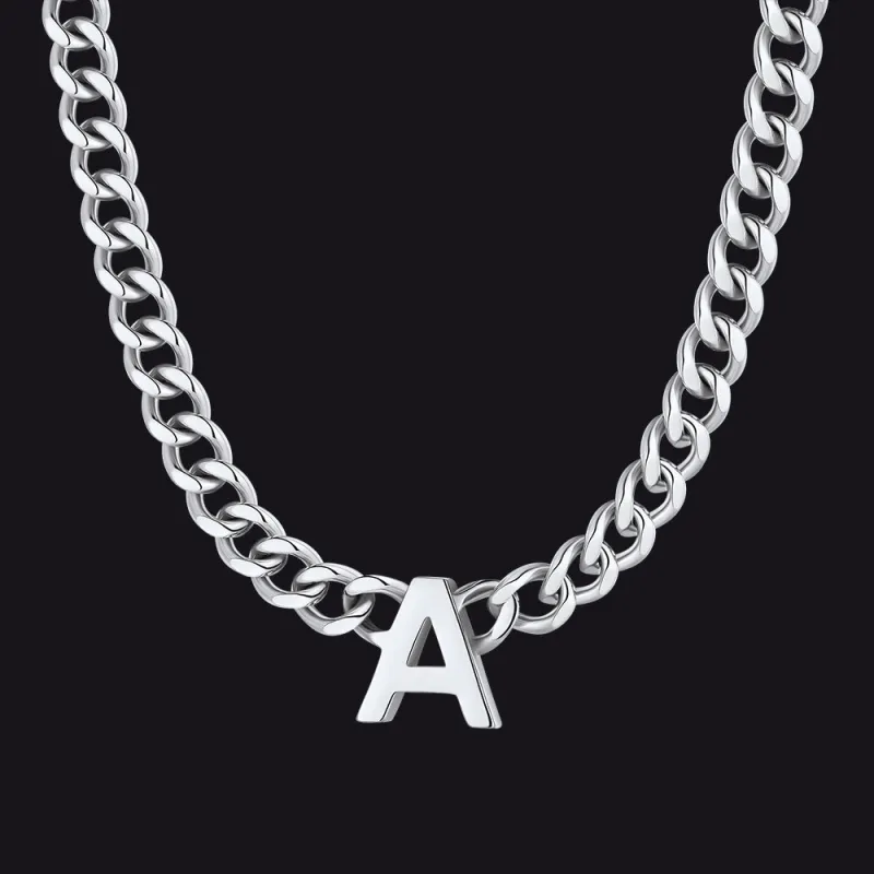 7MM Custom Initial Letter Cuban Link Chain Necklace for Men Women 18Inch sold by FaithHeart