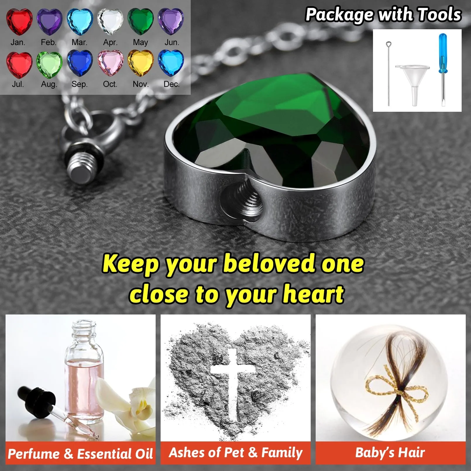 Personalized Cremation Heart Birthstone Urn Ashes Necklace for Women sold by FaithHeart product image thumbnail 4