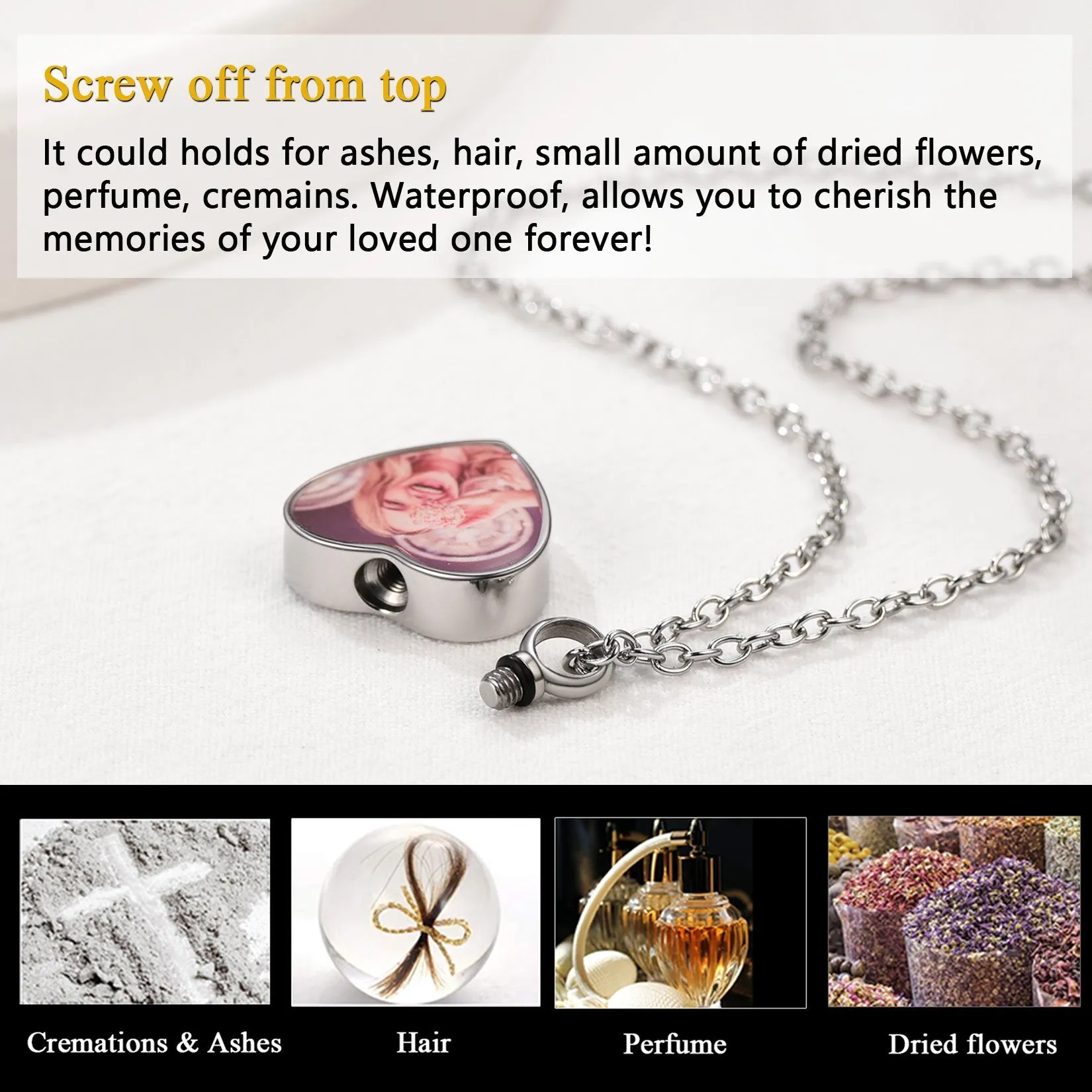 Personalised Picture Heart Urn Pendant Necklace for Ashes Pet Cremation Jewelry sold by FaithHeart product image thumbnail 3