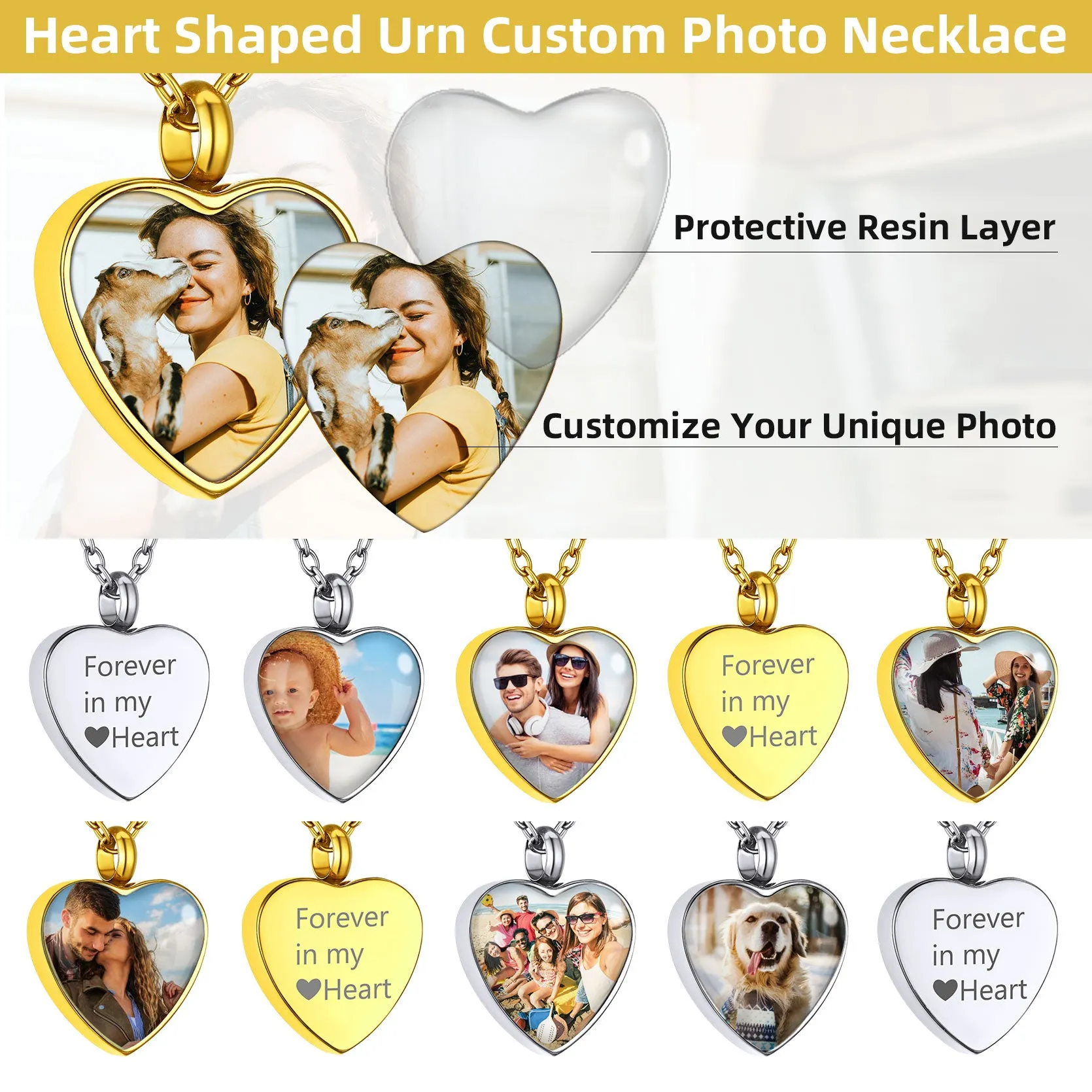 Personalised Picture Heart Urn Pendant Necklace for Ashes Pet Cremation Jewelry sold by FaithHeart product image thumbnail 5