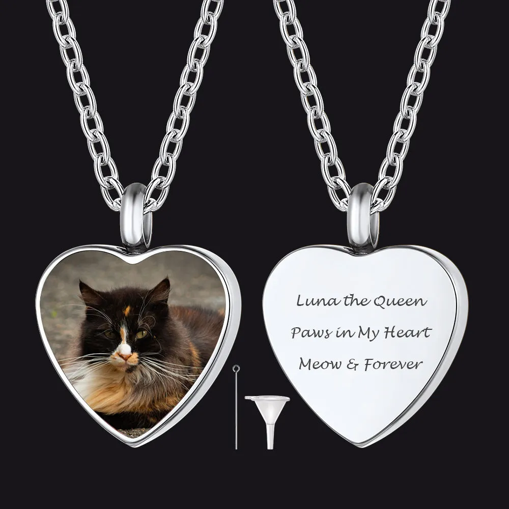 Personalised Picture Heart Urn Pendant Necklace for Ashes Pet Cremation Jewelry sold by FaithHeart