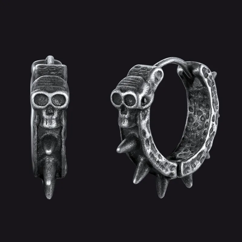 Gothic Skull Rivet Hoop Earrings for Men Halloween Gift sold by FaithHeart