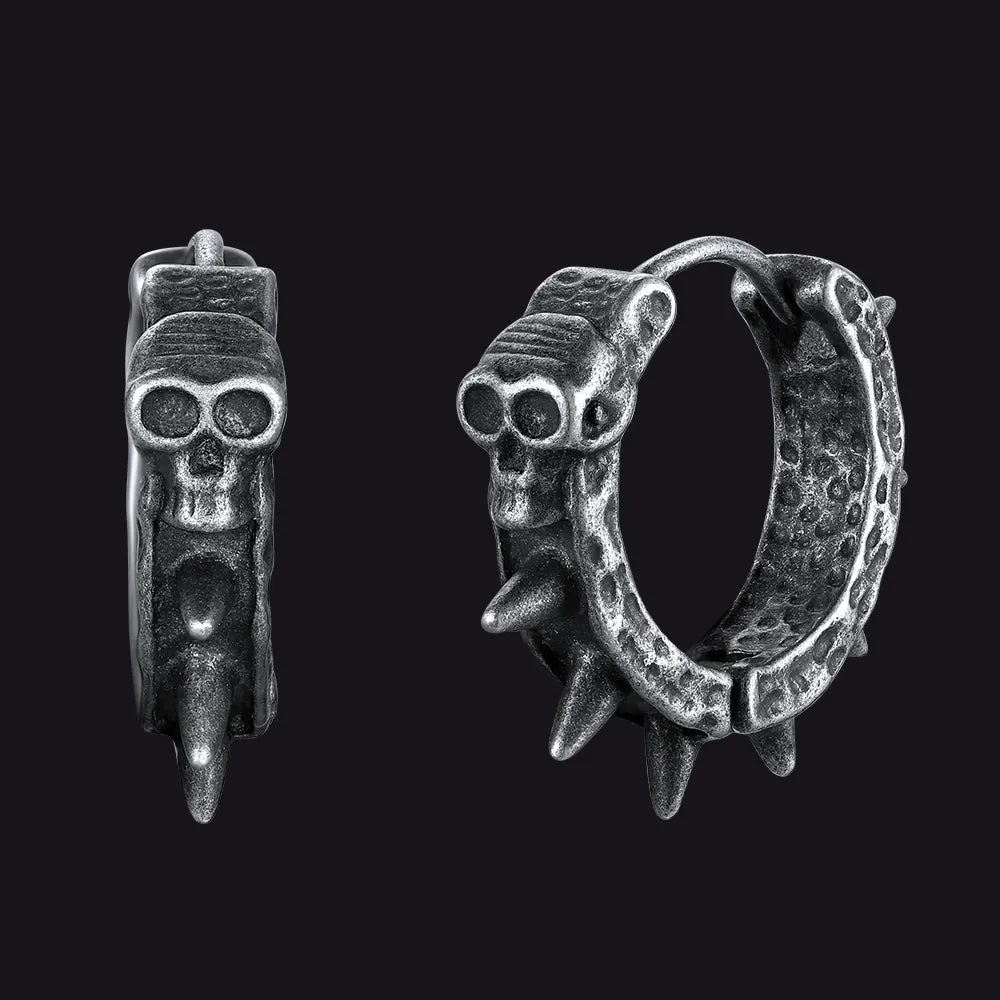 Gothic Skull Rivet Hoop Earrings for Men Halloween Gift sold by FaithHeart