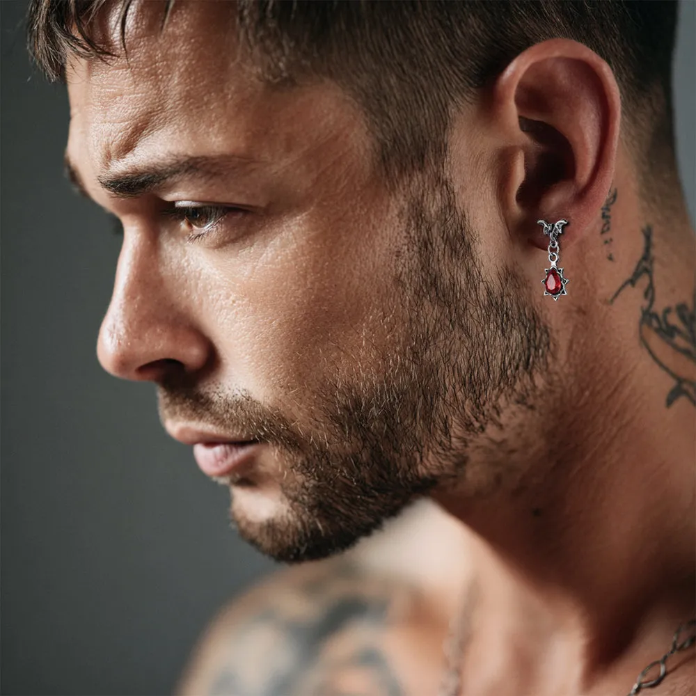 Gothic Punk Red CZ Bat Drop Earrings for Women Men sold by FaithHeart product image thumbnail 2