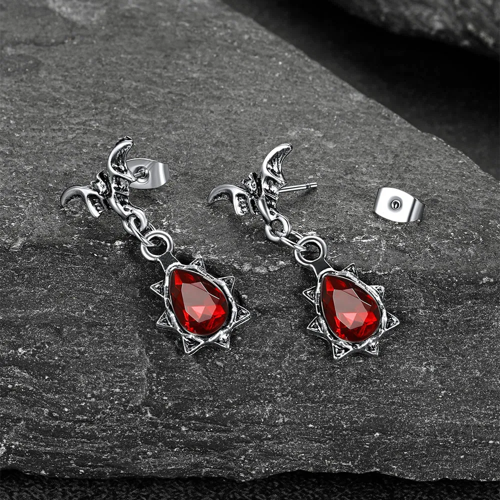 Gothic Punk Red CZ Bat Drop Earrings for Women Men sold by FaithHeart product image thumbnail 5