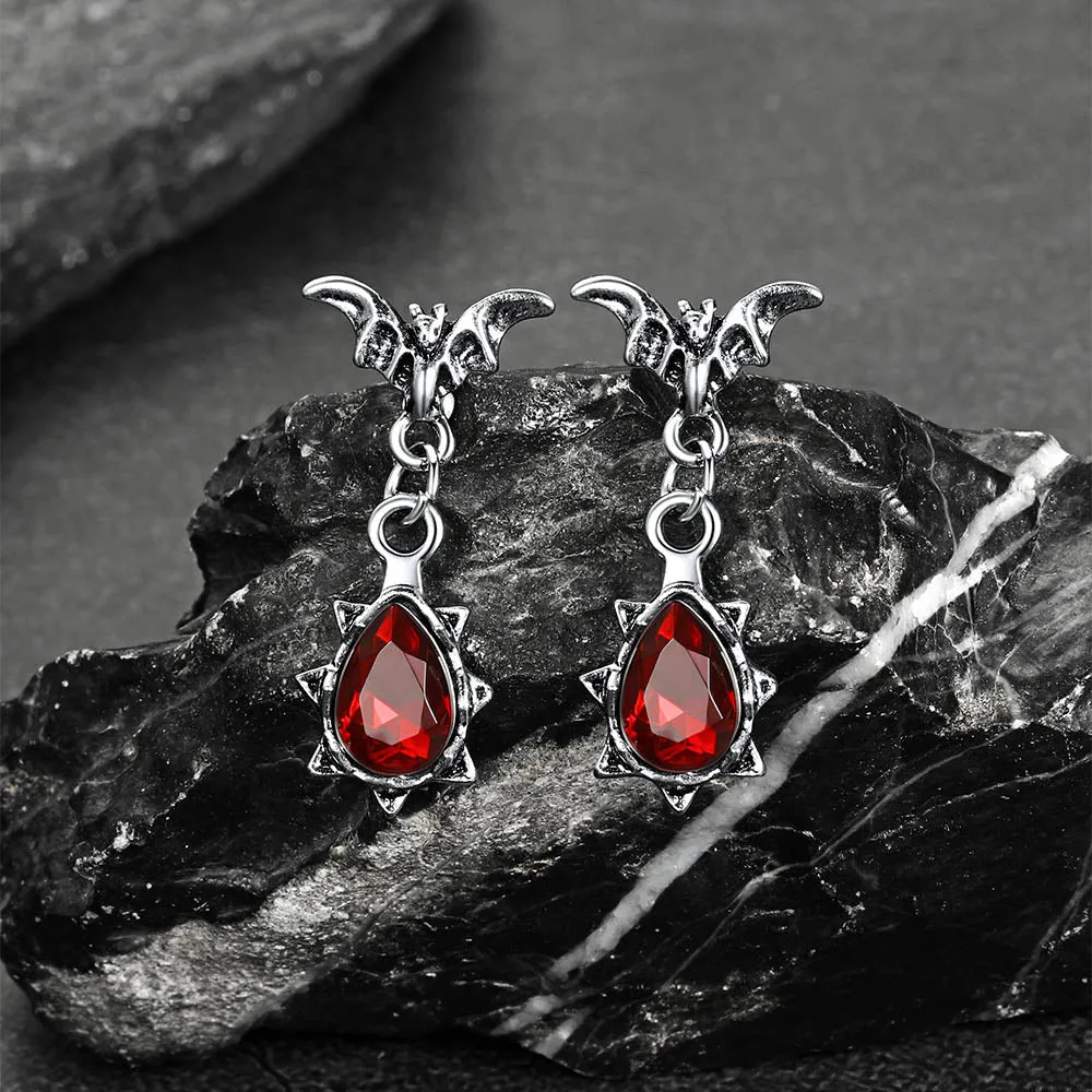 Gothic Punk Red CZ Bat Drop Earrings for Women Men sold by FaithHeart product image thumbnail 4