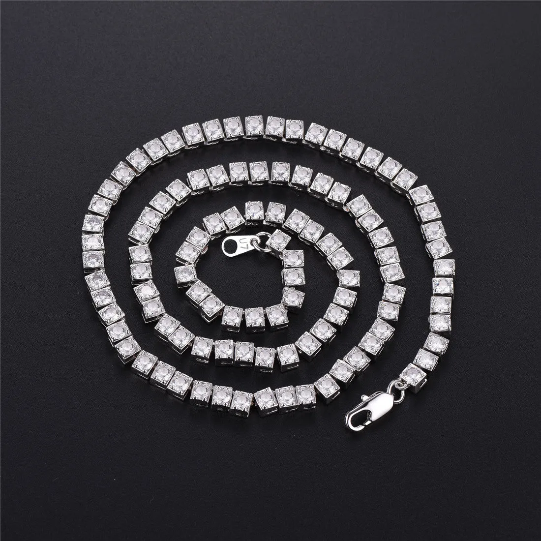 4mm Princess Cut Tennis Chain Necklace CZ Stones for Men Women sold by FaithHeart product image thumbnail 5