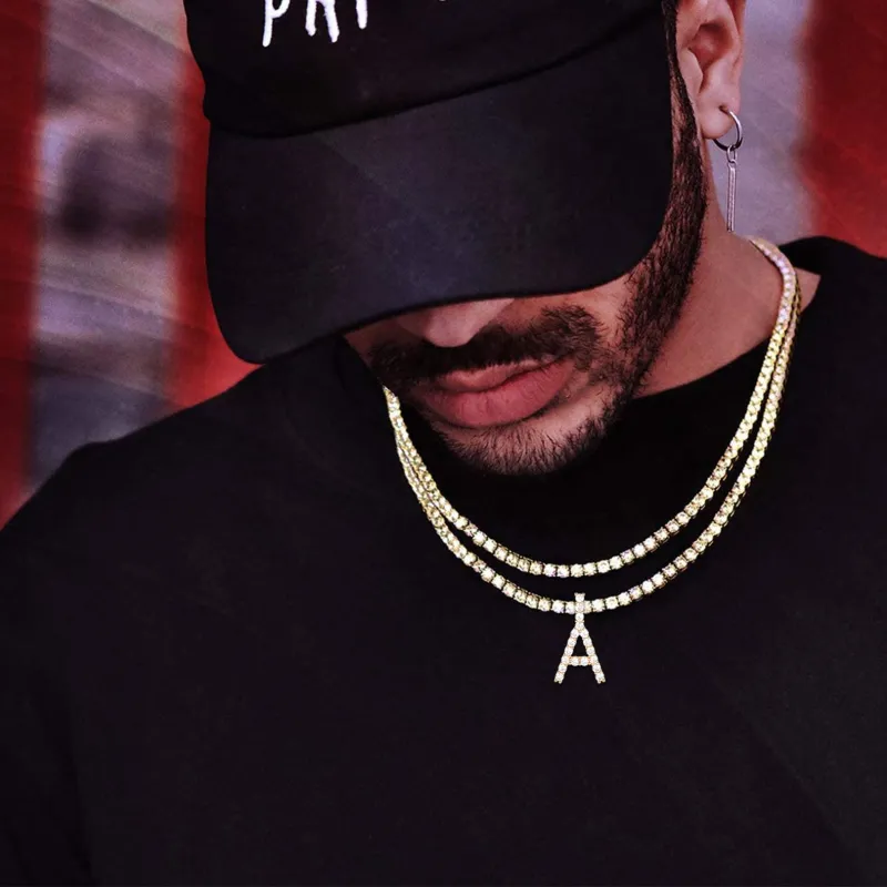 Initial Letter Pendant Necklace with Tennis Chain for Men Women sold by FaithHeart