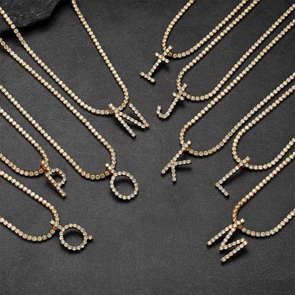 Initial Letter Pendant Necklace with Tennis Chain for Men Women sold by FaithHeart product image thumbnail 4