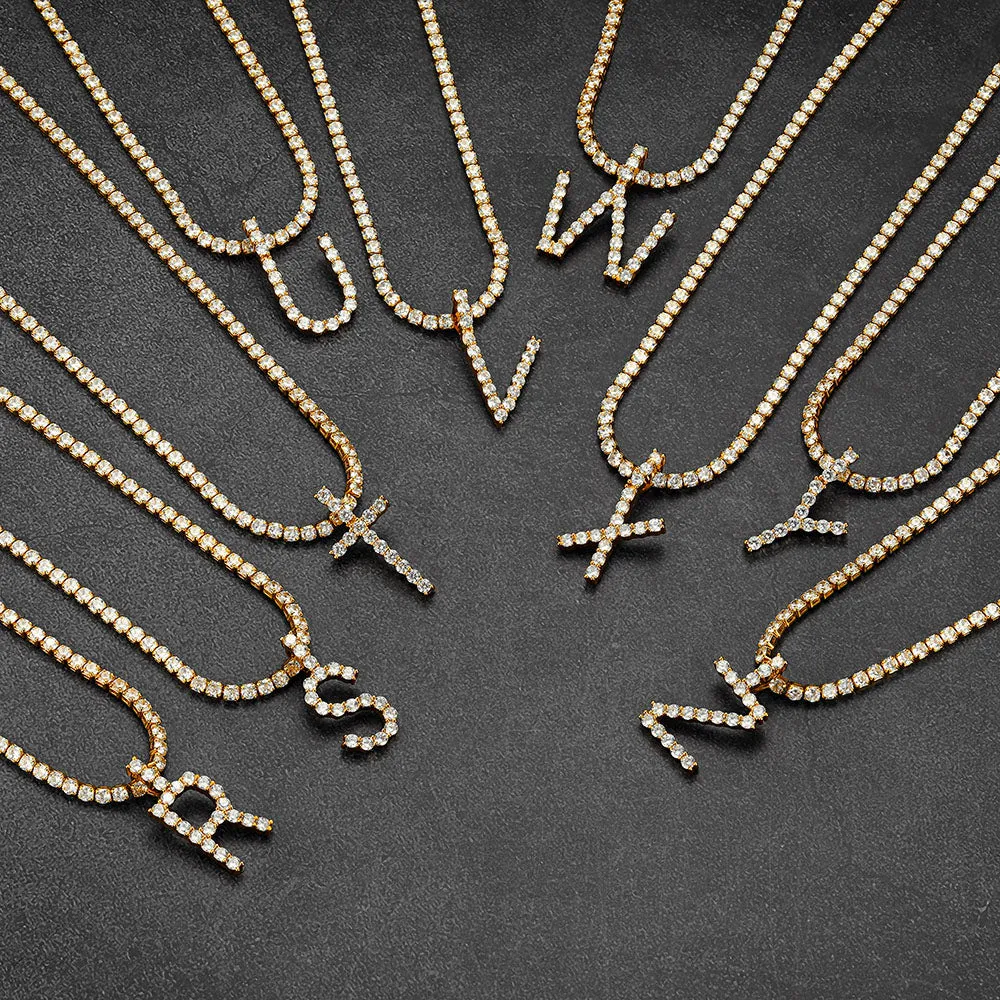 Initial Letter Pendant Necklace with Tennis Chain for Men Women sold by FaithHeart product image thumbnail 5