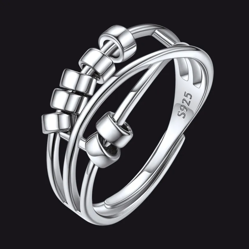 925 Sterling Silver Bead Anxiety Adjustable Ring for Women Men sold by FaithHeart