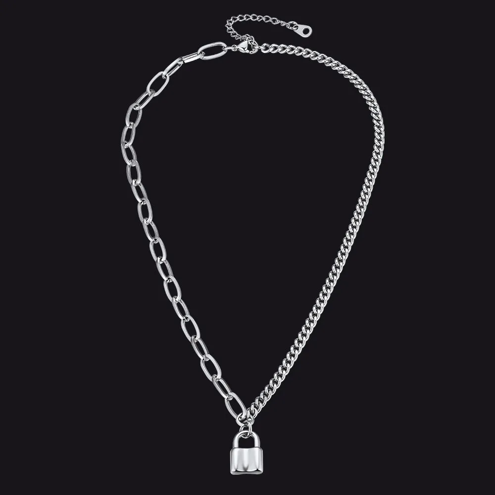 Handcuff Padlock Pendant Curb Chain Necklace for Women Men sold by FaithHeart