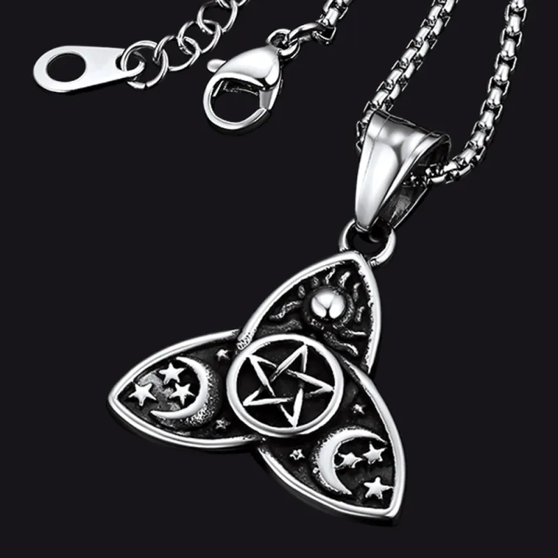 Triple Moon Goddess Pentagram Necklace for Men Women sold by FaithHeart