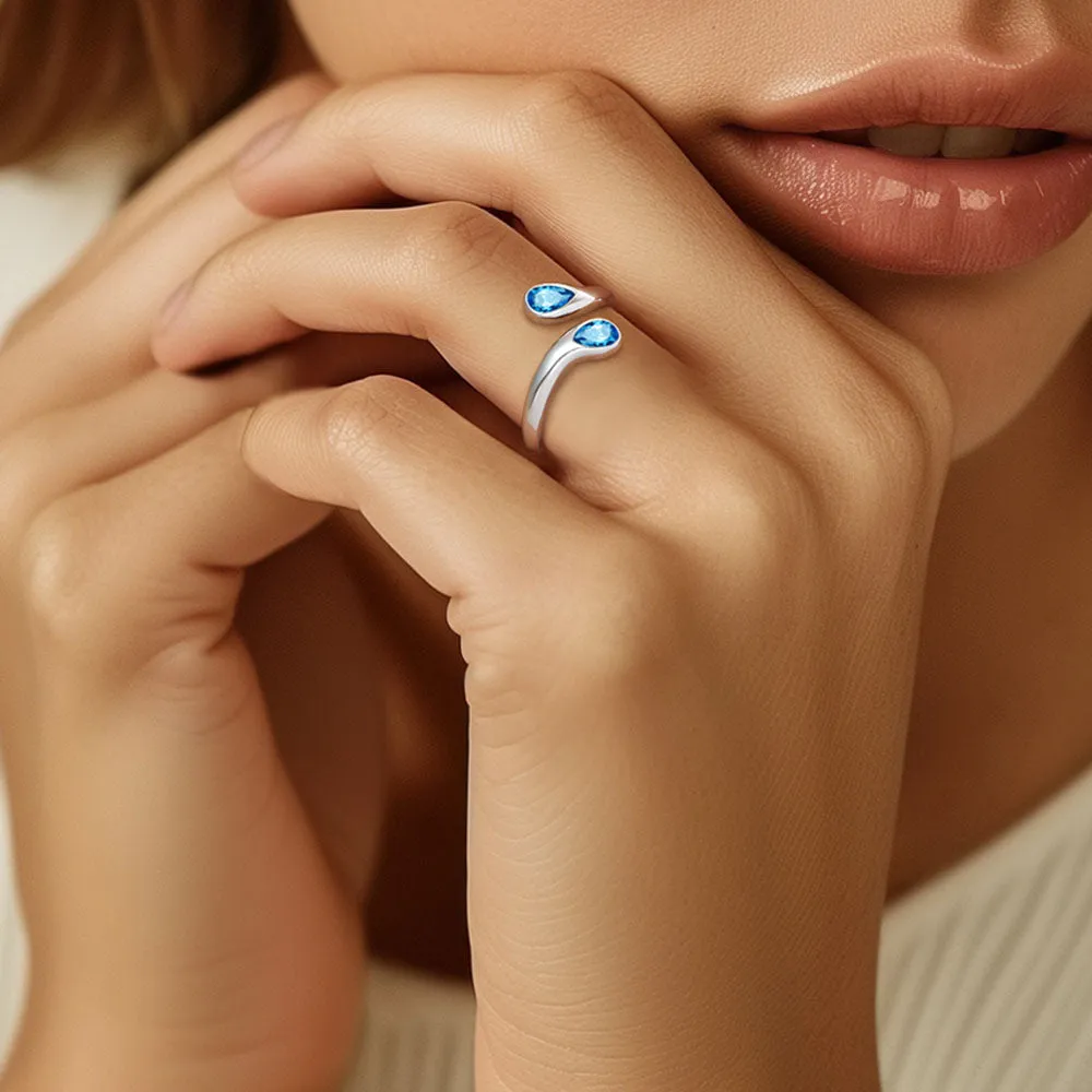 925 Sterling Silver Birthstone Adjustable Ring Toi et Moi Promise Ring for Her sold by FaithHeart product image thumbnail 4
