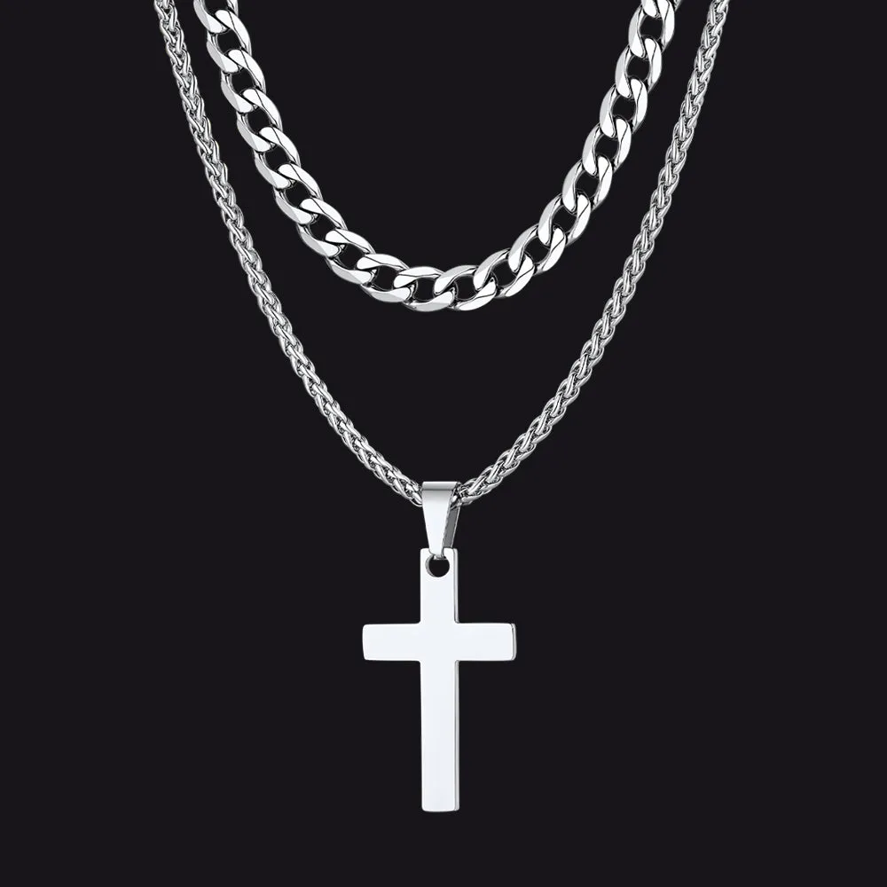 Cuban Chain & Cross Pendant Layered Necklaces Set for Men Women sold by FaithHeart