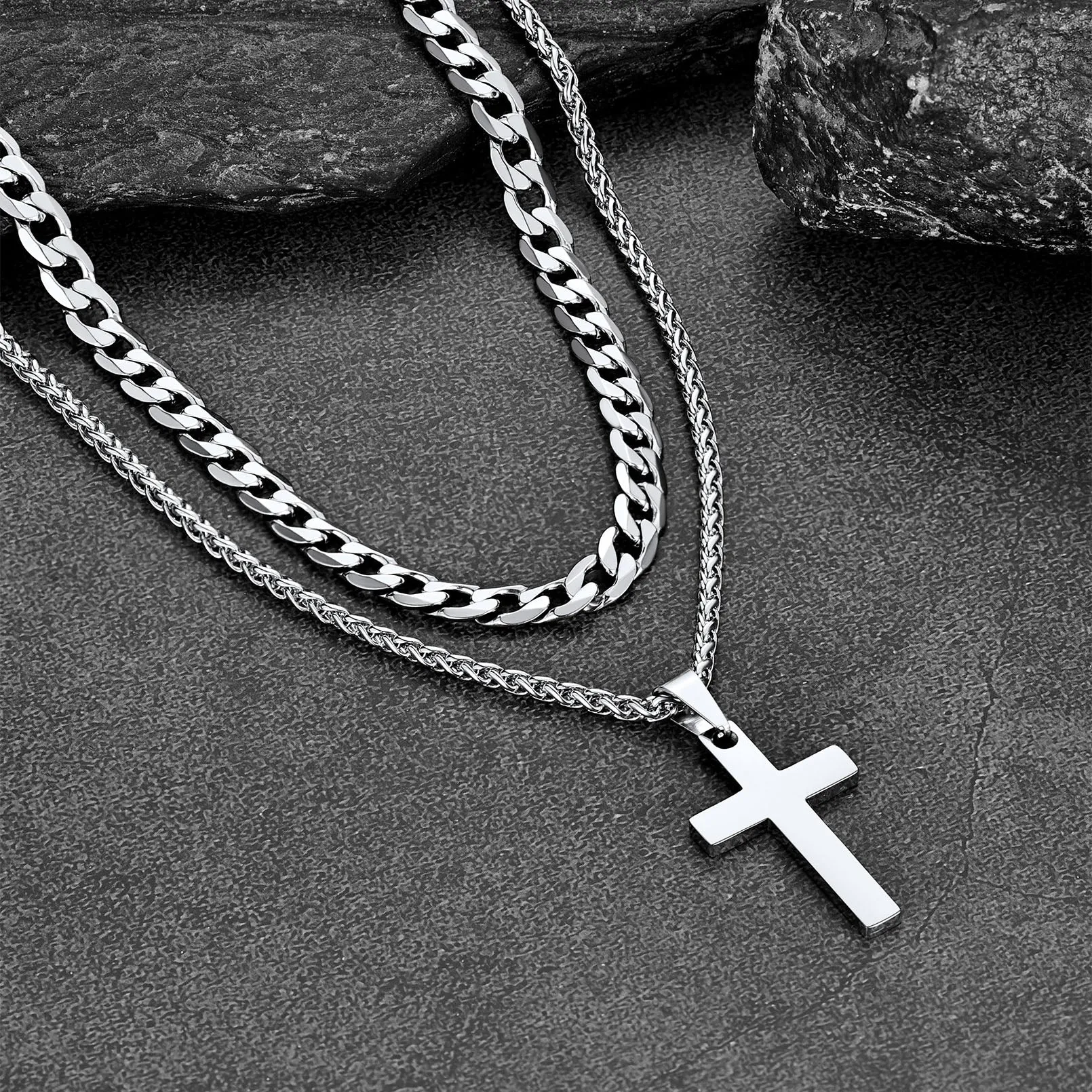 Cuban Chain & Cross Pendant Layered Necklaces Set for Men Women sold by FaithHeart product image thumbnail 5