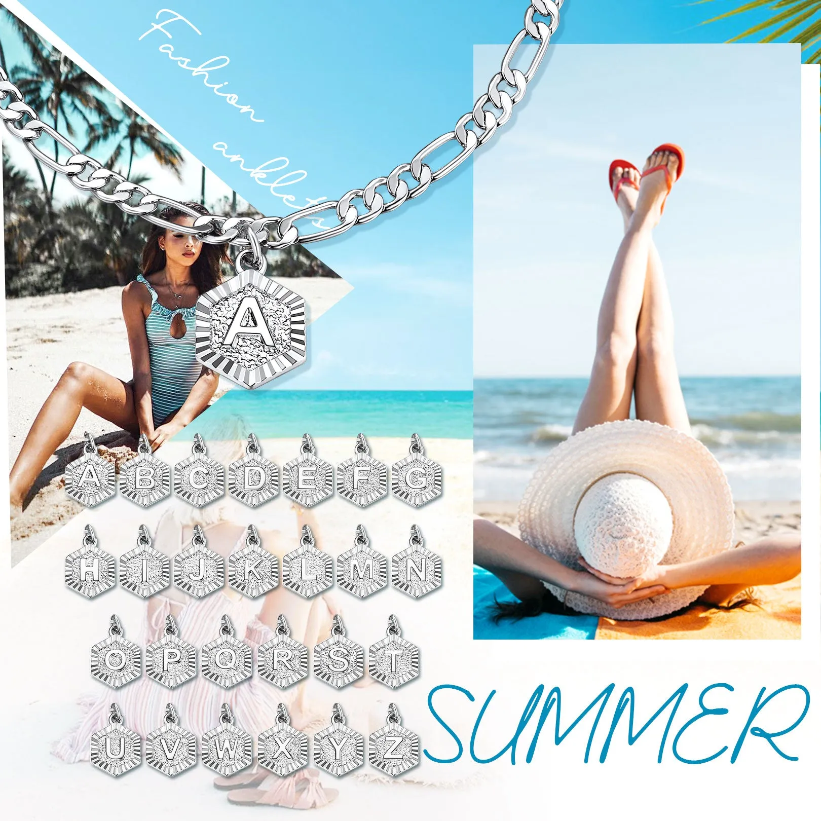 Custom Initial Figaro Link Anklet for Women sold by FaithHeart product image thumbnail 4