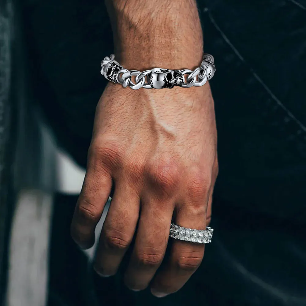 Gothic Skull Thick Cuban Chain Link Bracelet Halloween Gift for Men sold by FaithHeart product image thumbnail 3