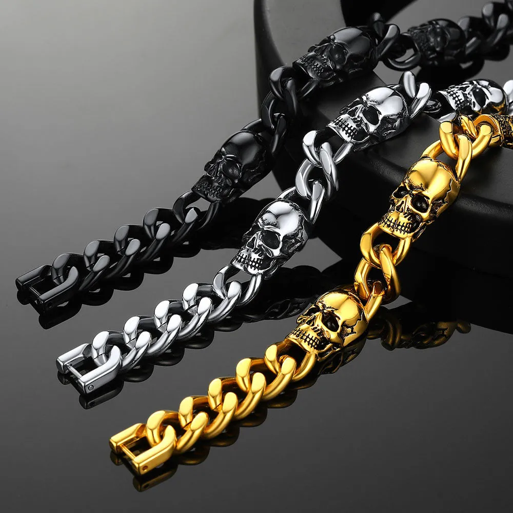 Gothic Skull Thick Cuban Chain Link Bracelet Halloween Gift for Men sold by FaithHeart product image thumbnail 5