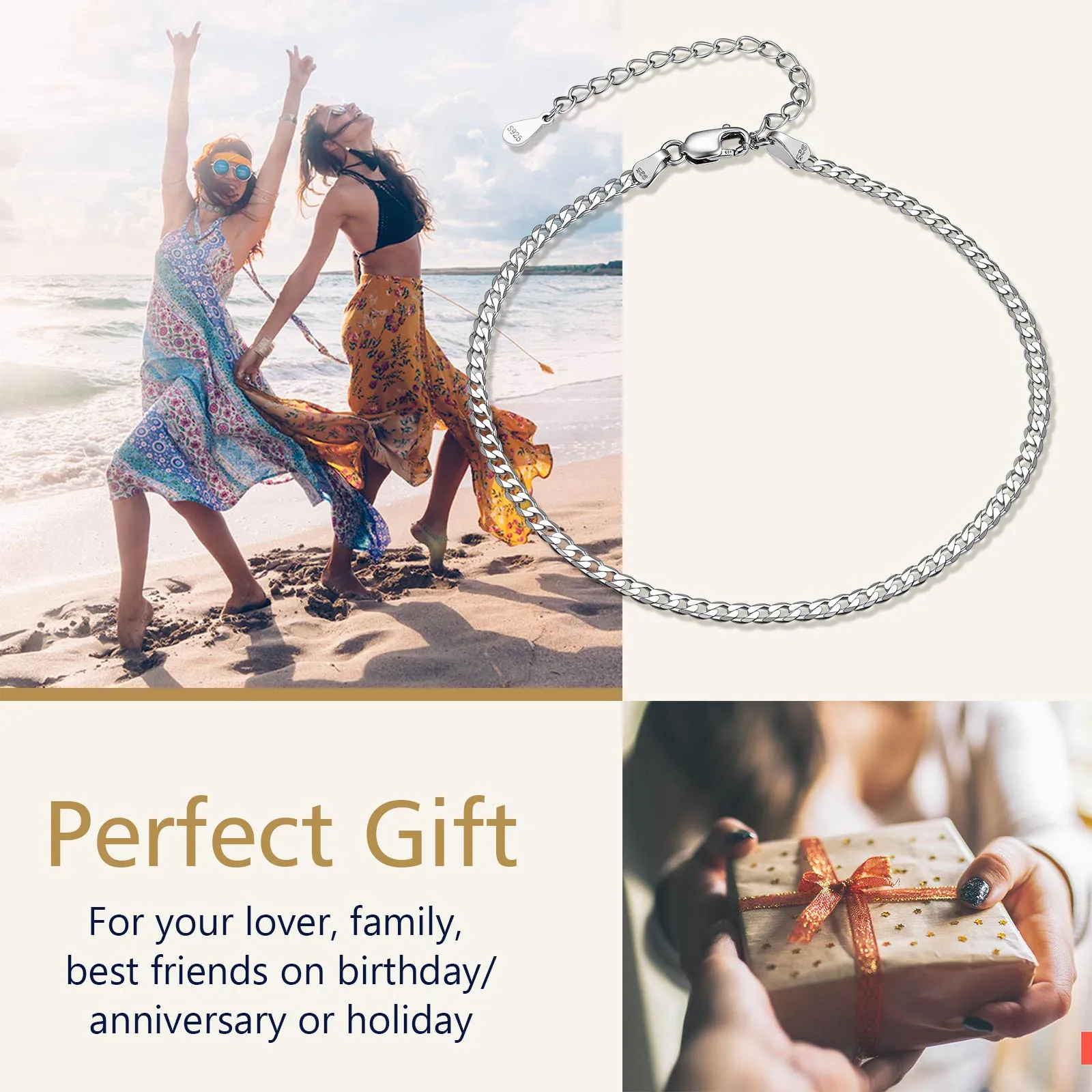 3mm Sterling Silver Cuaba Chain Anklet for Women sold by FaithHeart product image thumbnail 4