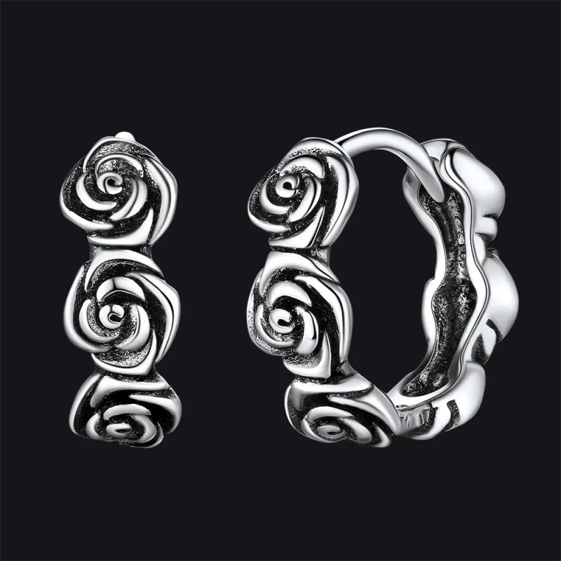 Flash Sale Sterling Silver Chunky Rose Hoop Huggie Earrings for Men Women sold by FaithHeart